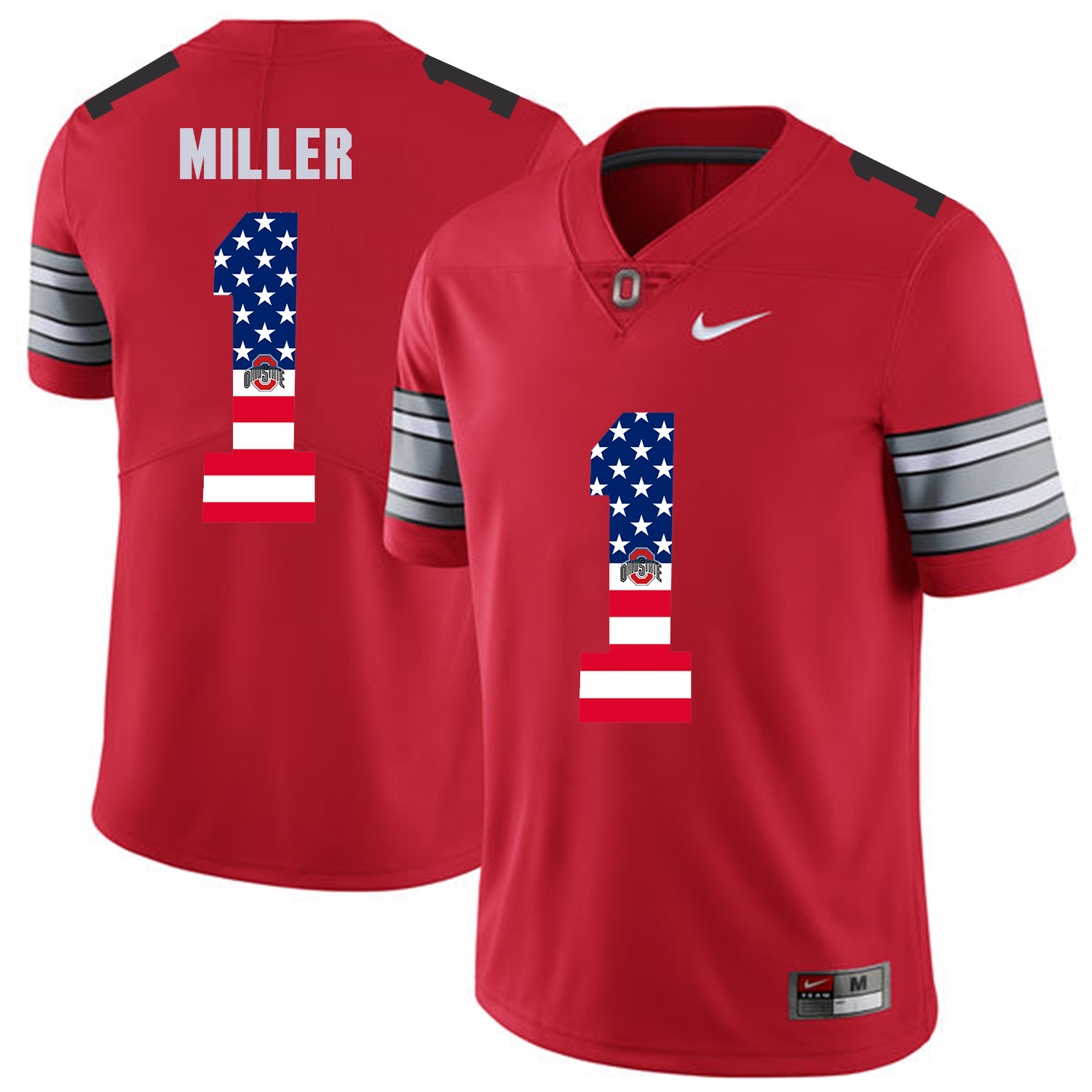 Men Ohio State #1 Miller Red Flag Customized NCAA Jerseys->customized ncaa jersey->Custom Jersey